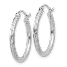 Load image into Gallery viewer, 2mm Diamond Cut Hoop Earrings Sterling Silver Rhodium Plated