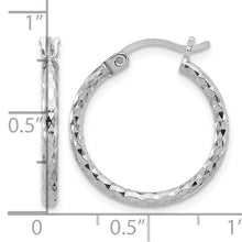 Load image into Gallery viewer, 2mm Diamond Cut Hoop Earrings Sterling Silver Rhodium Plated