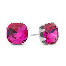Load image into Gallery viewer, Fuchsia Cushion Sterling Silver Stud Earrings -Jojo Loves You