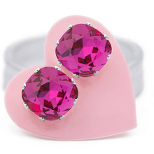 Load image into Gallery viewer, Fuchsia Cushion Sterling Silver Stud Earrings -Jojo Loves You