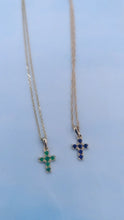 Load image into Gallery viewer, Sapphire Cross Necklace - 14K Gold