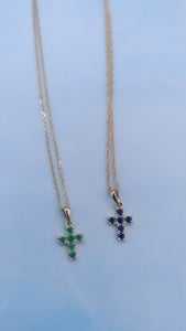 Sapphire Cross Necklace - 14K Gold