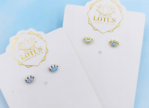 Opal Eye Stud Earrings - Lotus Earrings