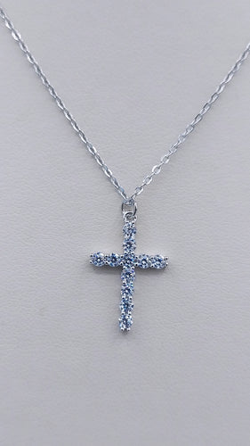 CZ Cross Necklace - Sterling Silver