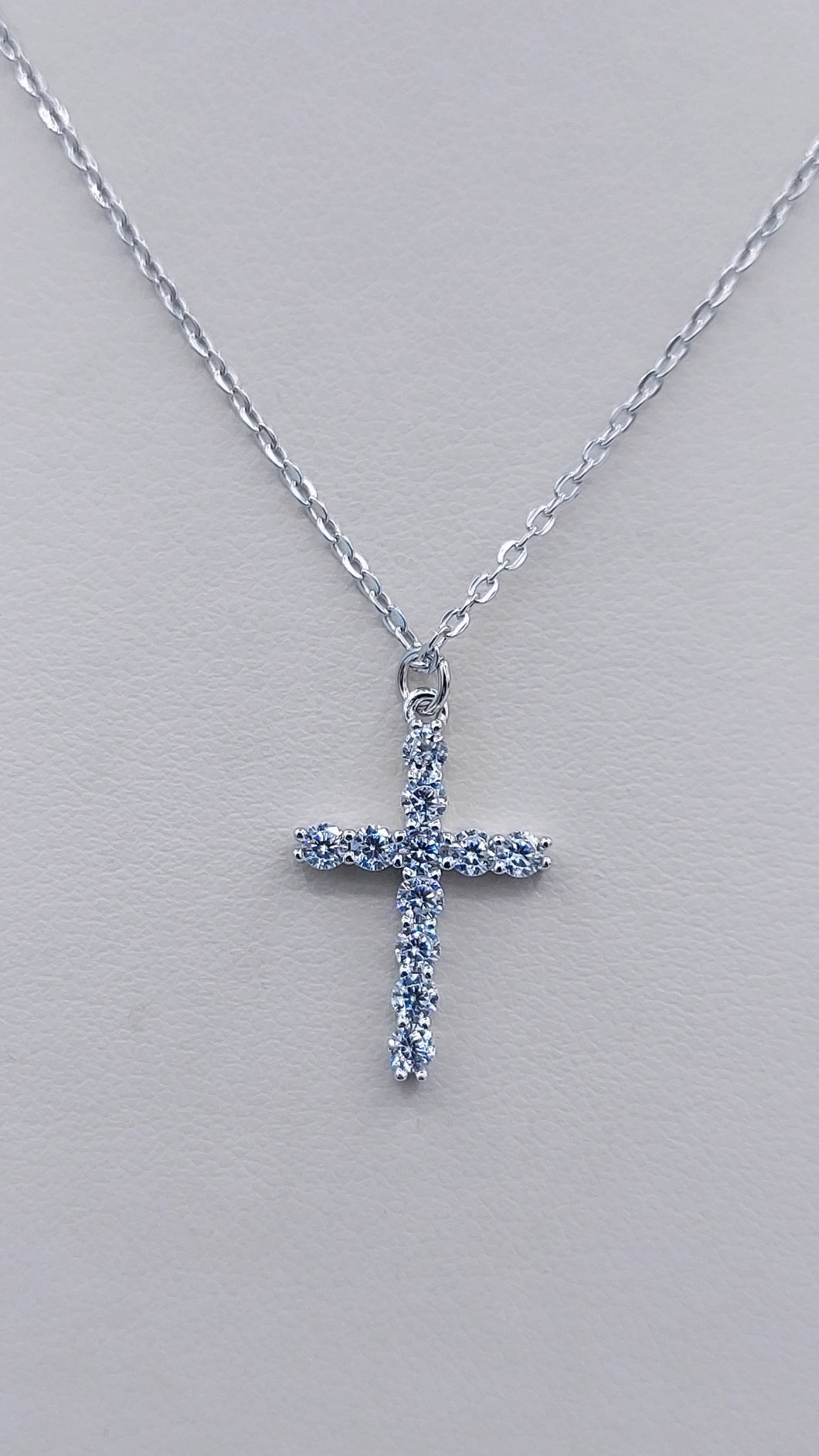 CZ Cross Necklace - Sterling Silver