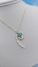 Load image into Gallery viewer, White Enamel Moon with Compass Necklace - Gold Plated Sterling Silver