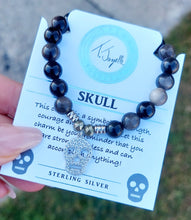 Load image into Gallery viewer, "Skull" CZ Silver Charm Bracelet - TJazelle