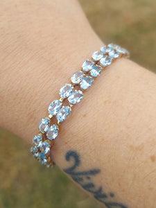 7" Double Row Blue Topaz Bracelet - 14K Yellow Gold - Estate