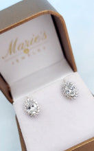Load image into Gallery viewer, Oval Lab Diamond with Halo Stud Earrings - 14K White Gold
