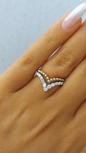 Load image into Gallery viewer, V Shaped Diamond &amp; Beaded Ring - 14K White &amp; Yellow Gold