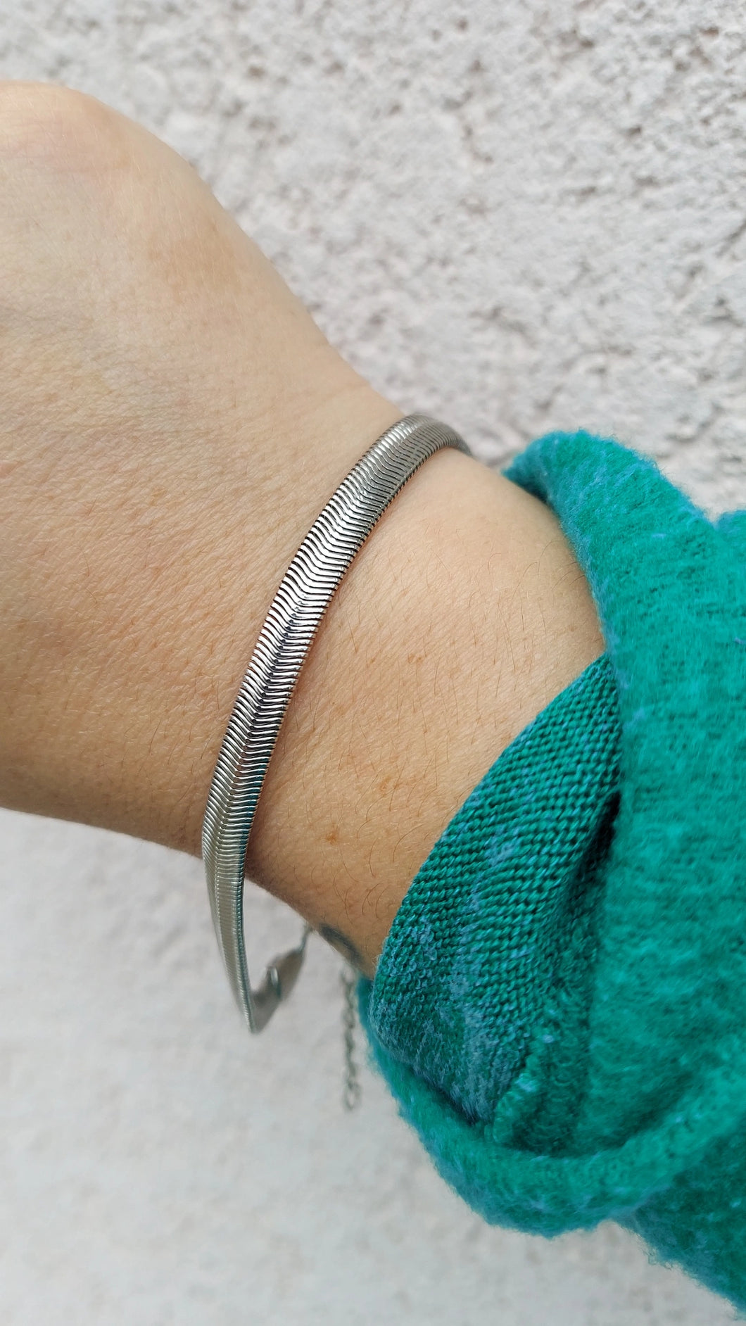 Rhodium Plated Flat White Herringbone Bracelet or Anklet