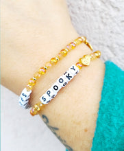 Load image into Gallery viewer, "Spooky" with Jackolantern Heart Charm - Little Words Project Bracelet