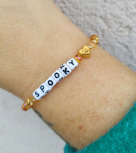 Load image into Gallery viewer, "Spooky" with Jackolantern Heart Charm - Little Words Project Bracelet