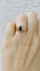 Oval Sapphire & Diamond Ring - 14K Yellow Gold - Estate