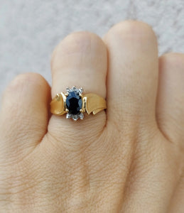 Oval Sapphire & Diamond Ring - 14K Yellow Gold - Estate