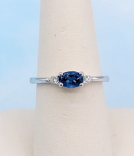 Blue Topaz & Diamond East to West Ring - 14K White Gold