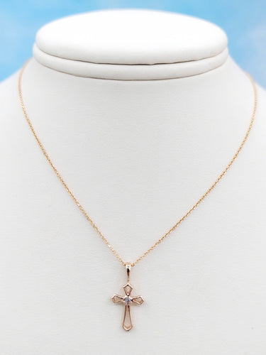 Dainty Diamond Cross & Chain - 14K Rose Gold