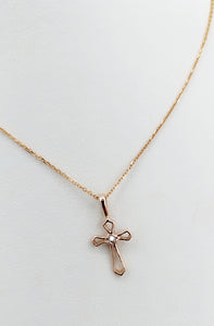 Dainty Diamond Cross & Chain - 14K Rose Gold