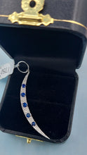 Load image into Gallery viewer, Diamond &amp; Sapphire Crescent Moon Pendant with Large Loop - 14K White Gold