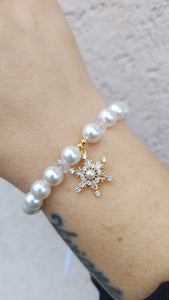 Pearl & Crystal Snowflake on Pearl Bracelet - Elena Michele & Marie's Exclusive