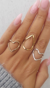 Lotus Love Open Heart Ring - Gold Filled