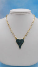Load image into Gallery viewer, Aimee Emerald Pave Heart &amp; Gold Paperclip Necklace