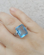 Load image into Gallery viewer, Aqua Emerald Cut Statement Ring - Sterling Silver