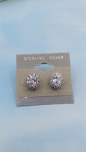 Load image into Gallery viewer, Clear CZ with Halo Stud Earrings - Sterling Silver