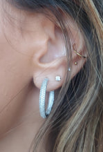 Load image into Gallery viewer, Pave Round Hinged Hoops Sterling Silver - Rebecca