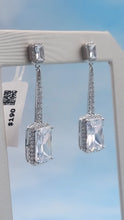 Load image into Gallery viewer, Brilliant Emerald Cut Halo Drop Earrings- Sterling Silver - Rebecca