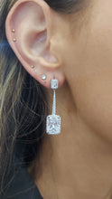 Load image into Gallery viewer, Brilliant Emerald Cut Halo Drop Earrings- Sterling Silver - Rebecca