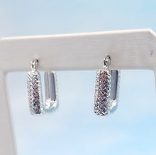 Load image into Gallery viewer, Rectangle White Gold Hoops - 14K White Gold
