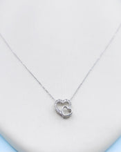 Load image into Gallery viewer, Double Diamond Heart Necklace - 14K White Gold .08 Carats