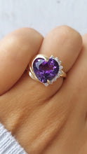 Load image into Gallery viewer, Purple Heart Ring with Diamonds - 14K Yellow Gold, Estate