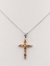 Load image into Gallery viewer, Citrine and Diamond Cross &amp; Chain - 14K Gold