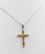 Load image into Gallery viewer, Citrine and Diamond Cross &amp; Chain - 14K Gold