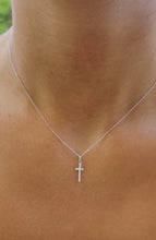 Load image into Gallery viewer, Petite Diamond Gold Cross - 14K White Gold