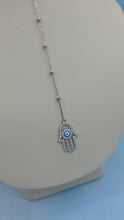 Load image into Gallery viewer, Hamsa Beaded Y Chain Necklace - Sterling Silver