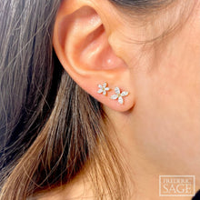 Load image into Gallery viewer, Petal Diamond Flower Stud Earrings - 18K Yellow Gold