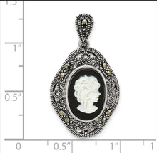 Load image into Gallery viewer, Antiqued Marcasite Black Agate Cameo Pendant - Sterling Silver