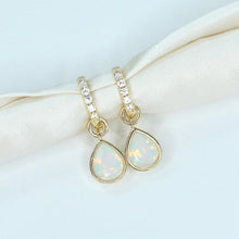 Load image into Gallery viewer, White Opal Drop Hoops- Chloe and Lois