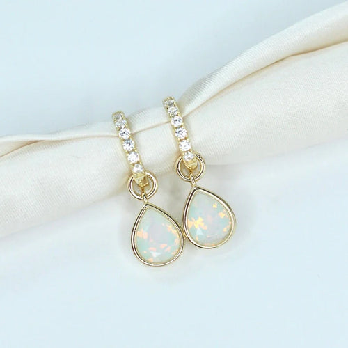 White Opal Drop Hoops- Chloe and Lois