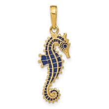 Load image into Gallery viewer, 14K 3-D Blue Enameled Seahorse Pendant
