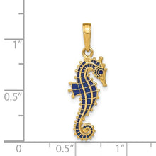 Load image into Gallery viewer, 14K 3-D Blue Enameled Seahorse Pendant