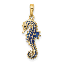 Load image into Gallery viewer, 14K 3-D Blue Enameled Seahorse Pendant