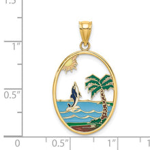 Load image into Gallery viewer, Enamel Dolphin Jumping In Beach Scene Charm - 14K Yellow Gold