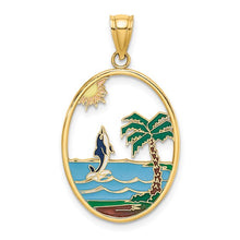 Load image into Gallery viewer, Enamel Dolphin Jumping In Beach Scene Charm - 14K Yellow Gold