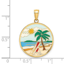 Load image into Gallery viewer, Enamel Beach Scene On Round Disc Charm - 14K Yellow Gold