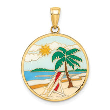 Load image into Gallery viewer, Enamel Beach Scene On Round Disc Charm - 14K Yellow Gold
