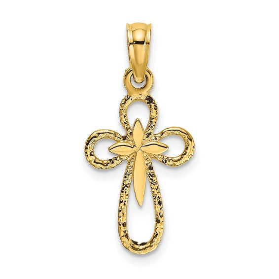 Cut Out Cross with Small Interior Cross Pendant - 14K Yellow Gold
